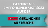 Geführt als empfohlener Arzt 2023 auf der FOCUS Gesundheit Arztsuche